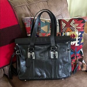 Wilson’s Black Genuine Leather Tote Bag with Tassels